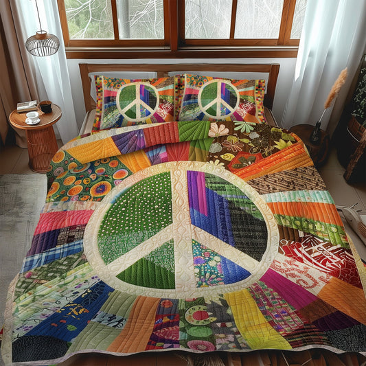 Retro Peace Sign 3-Piece Quilted Bedding Set