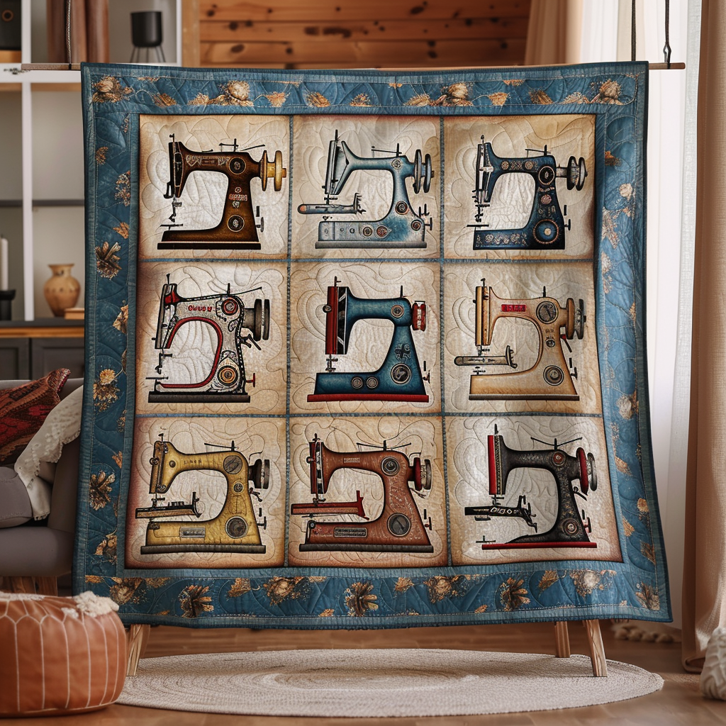 Retro Sewing Patchwork Quilted Blanket