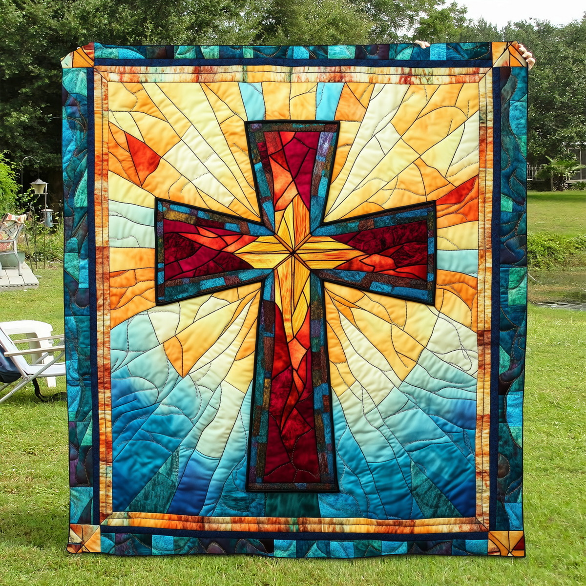 Reverent Cross Quilted Blanket