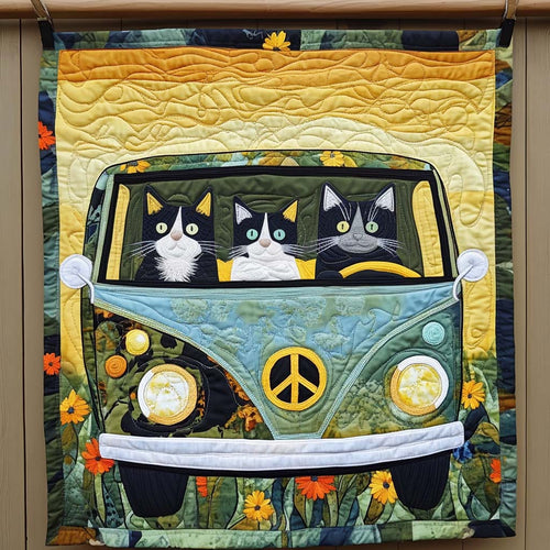 Road Trip Cats Quilted Blanket