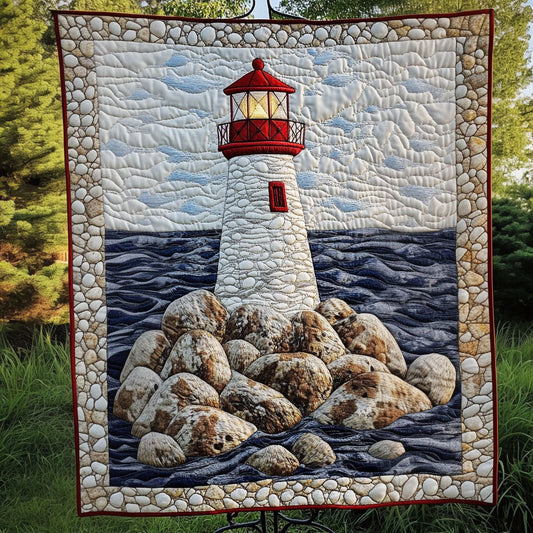 Rocky Lighthouse Quilted Blanket