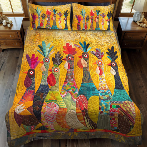 Rooster Club 3-Piece Quilted Bedding Set