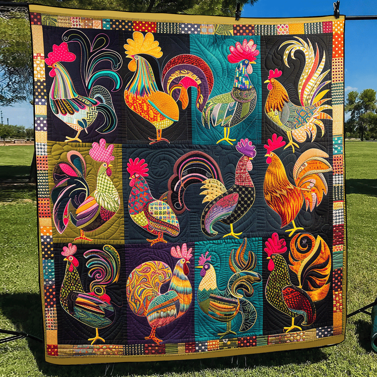 Rooster Fiesta Quilted Blanket