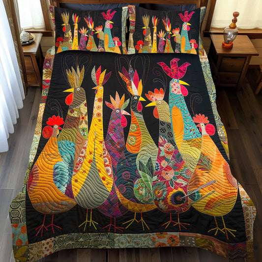 Rooster Night 3-Piece Quilted Bedding Set
