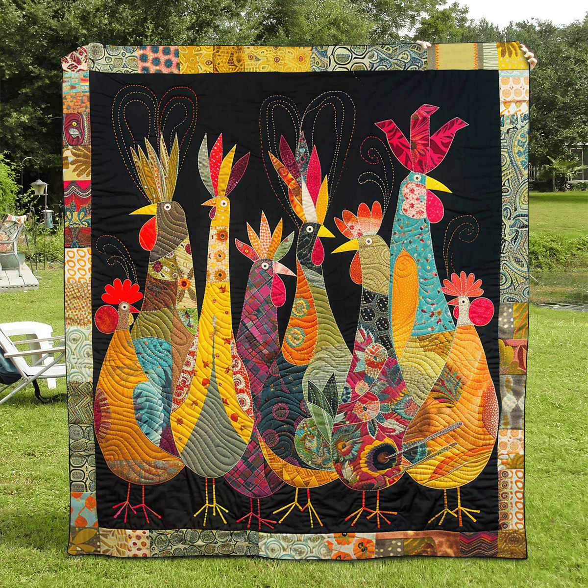 Rooster Night Quilted Blanket