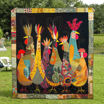 Rooster Night Quilted Blanket