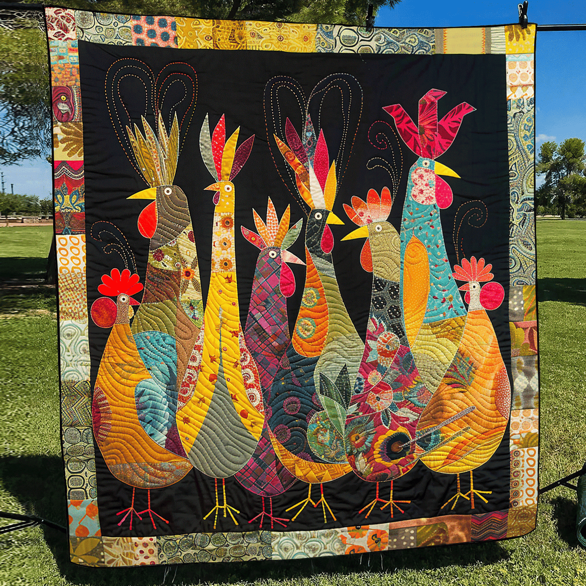 Rooster Night Quilted Blanket