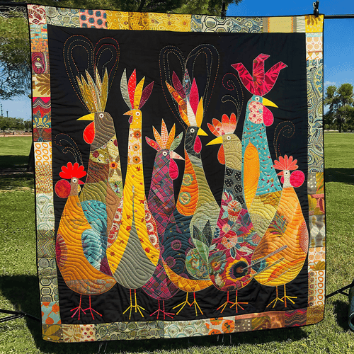 Rooster Night Quilted Blanket