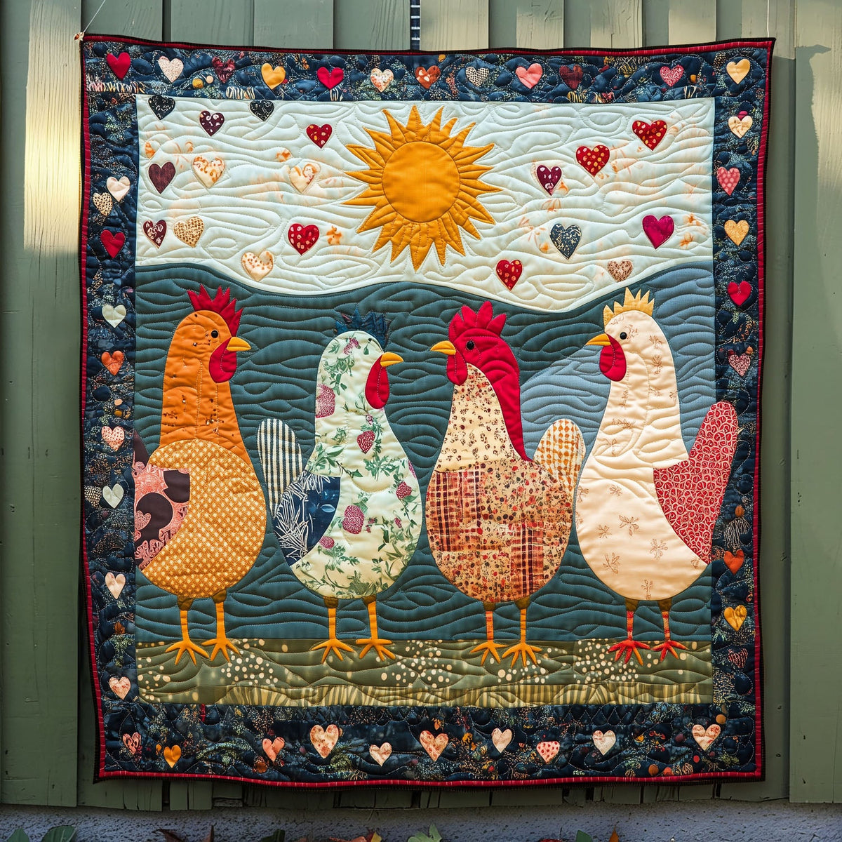 Vibrant Hen Gathering Quilted Blanket