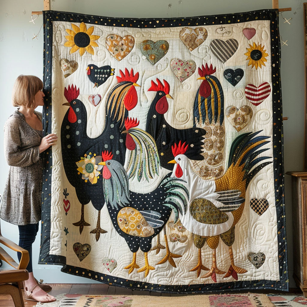 Rooster's Garden Quilted Blanket