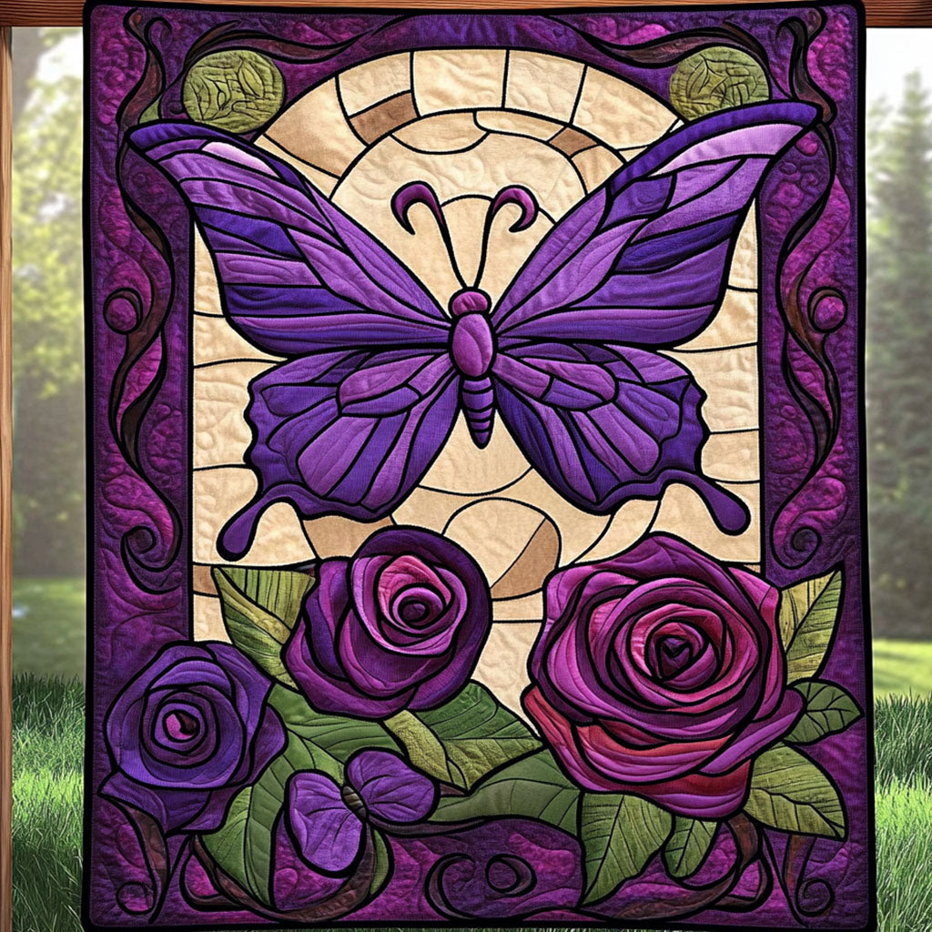 Rose Butterfly Quilted Blanket