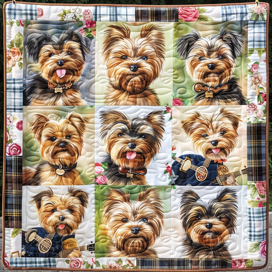 Rose and Yorkie Quilted Blanket