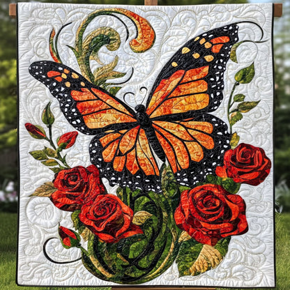 Roses and Monarch Quilted Blanket