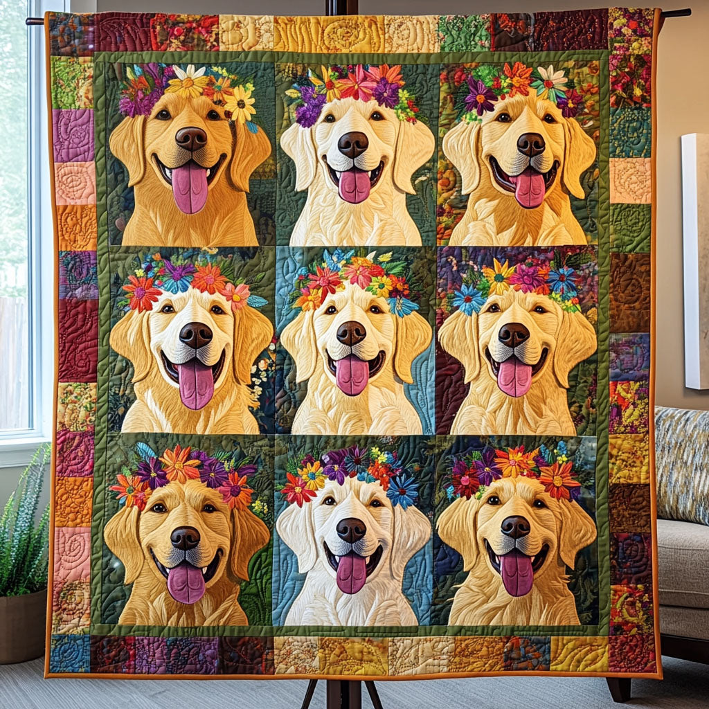 Rosy Retrievers Quilted Blanket