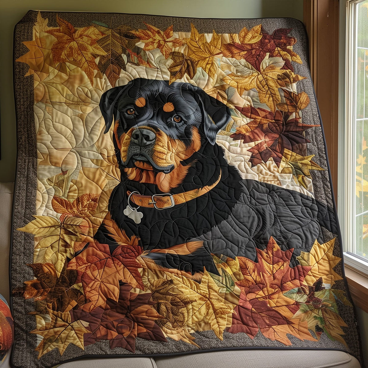 Rottweiler's Autumn Breeze Personalized Quilted
