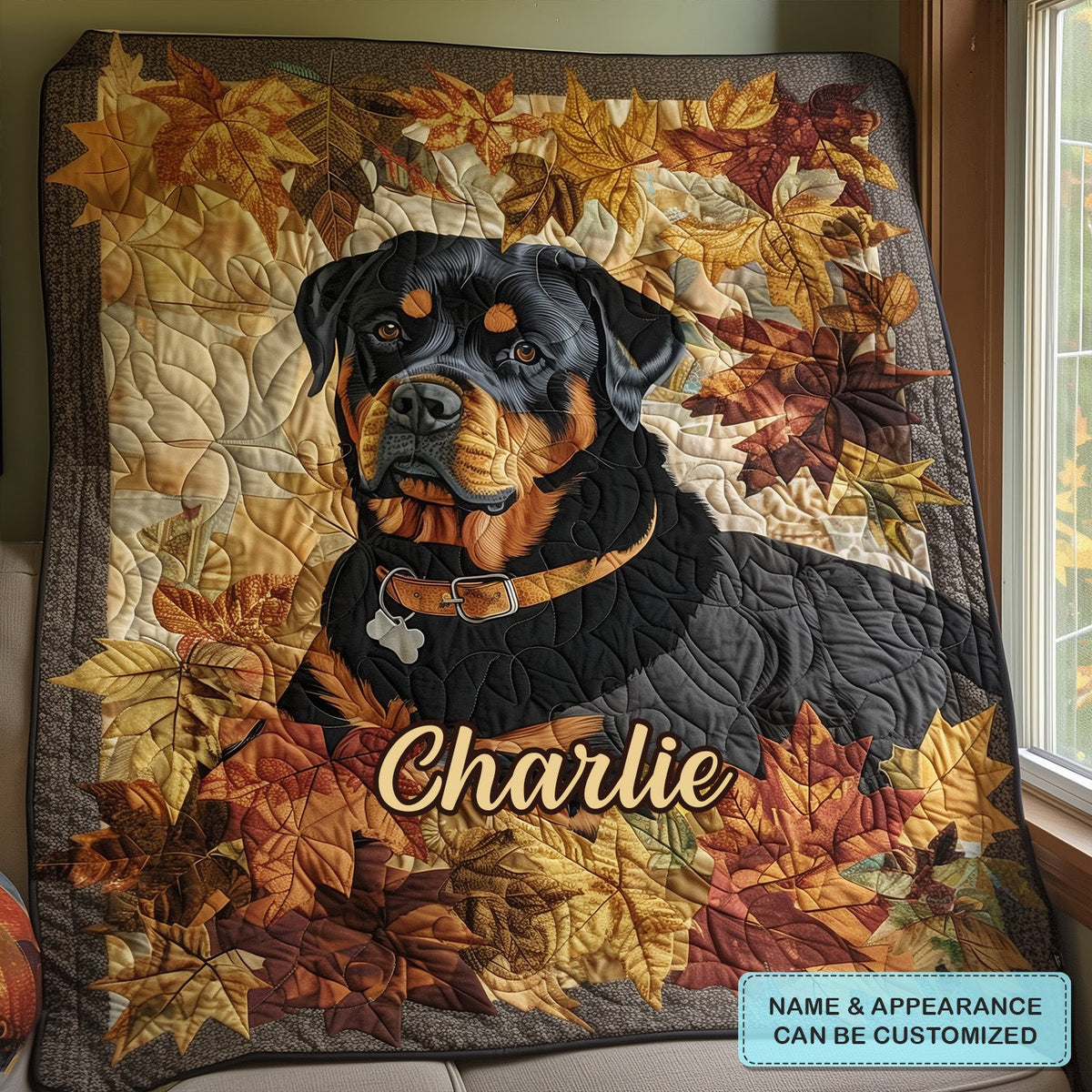 Rottweiler's Autumn Breeze Personalized Quilted