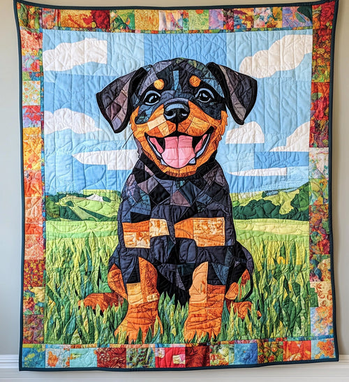 Rottweiler in the Garden Quilted Blanket