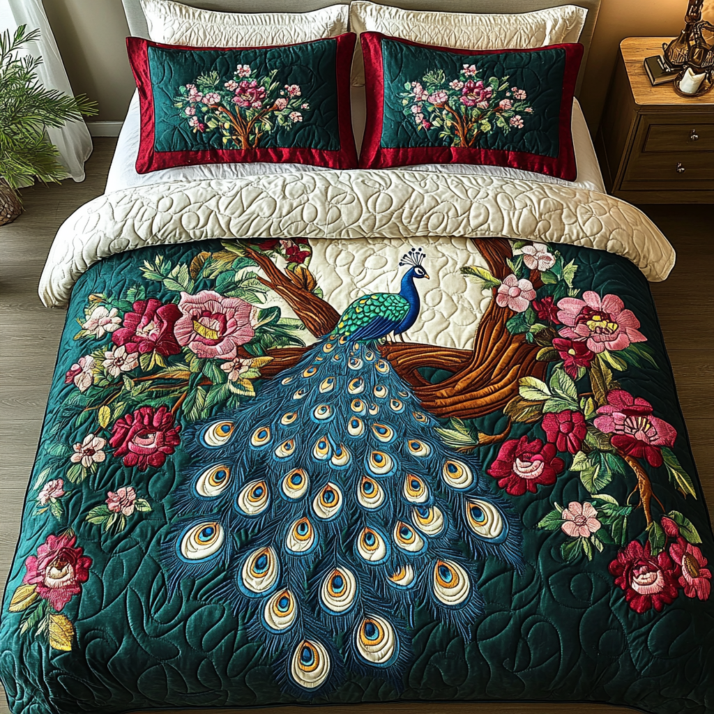 Royal Feathers 3-Piece Quilted Bedding Set