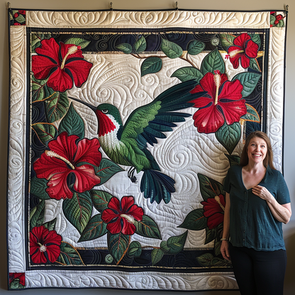 Ruby Hummingbird Quilted Blanket