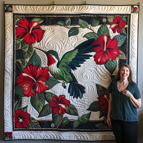 Ruby Hummingbird Quilted Blanket