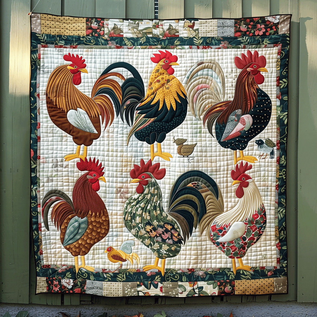 Rural Rooster Quilted Blanket