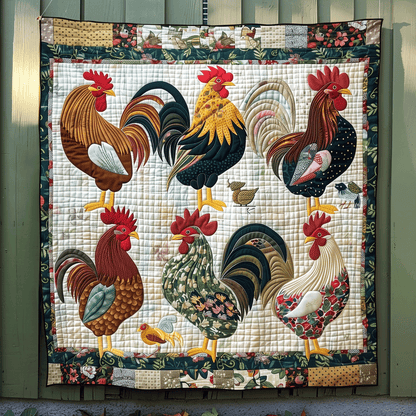 Rural Rooster Quilted Blanket