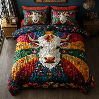 Highland Cow 3-Piece Quilted Bedding Set