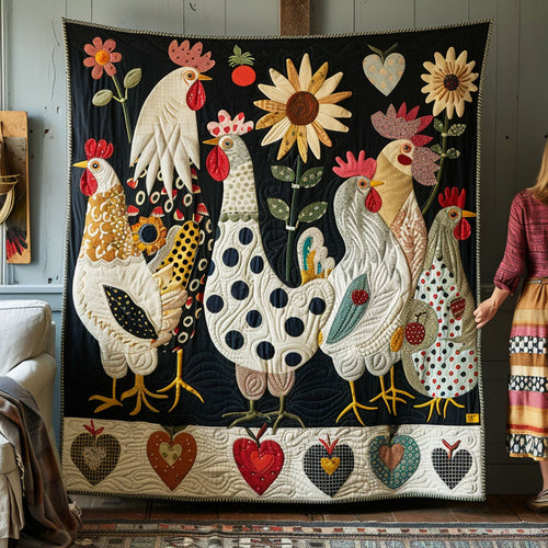 Rustic Rooster Blooms Quilted Blanket