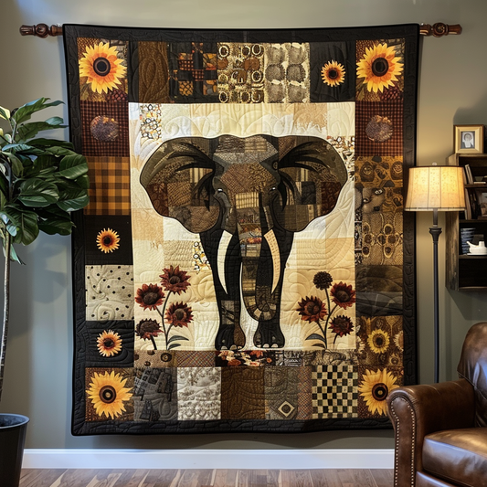 Rustic Sunflower Elephant Quilted Blanket