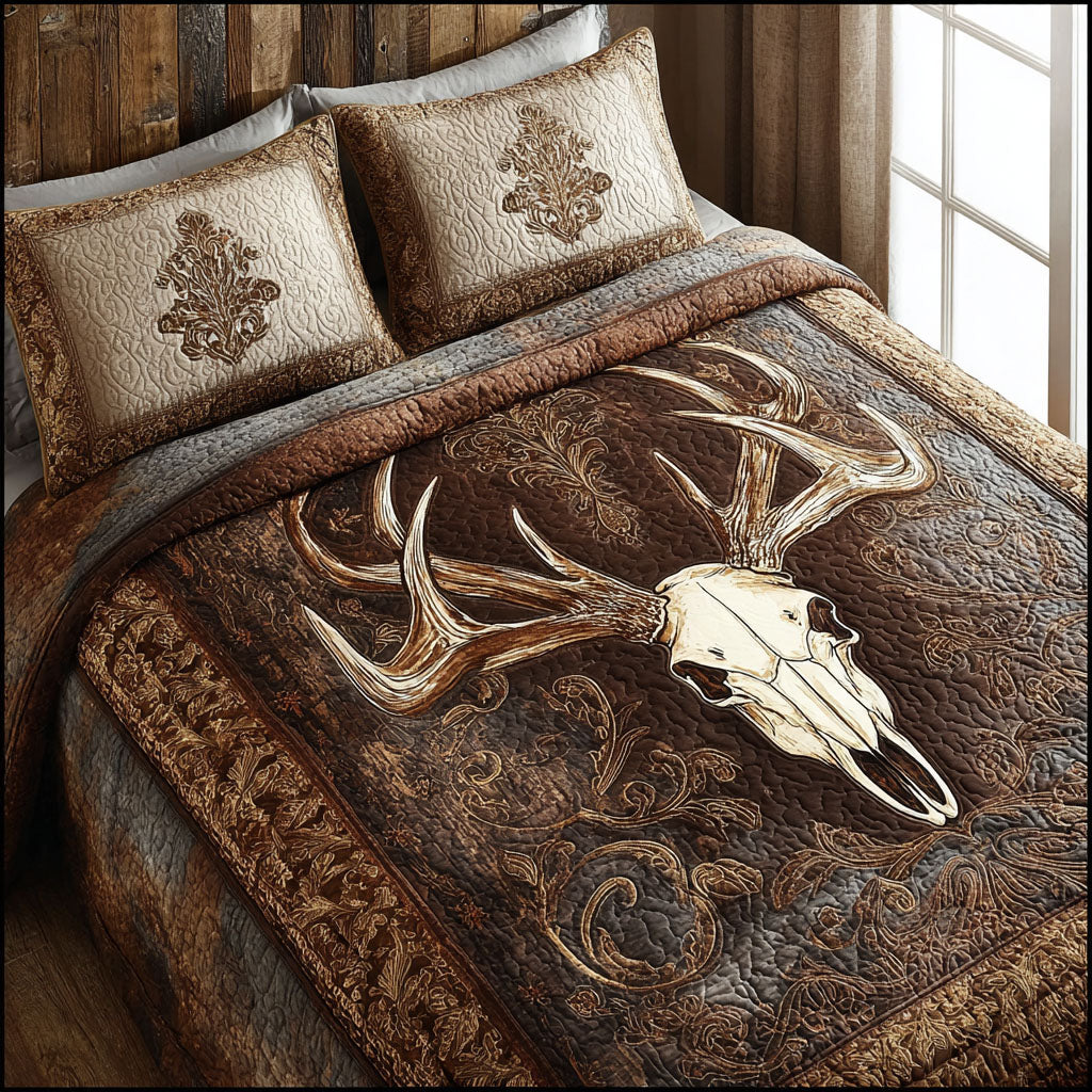 Rustic Antlers 3-Piece Quilted Bedding Set