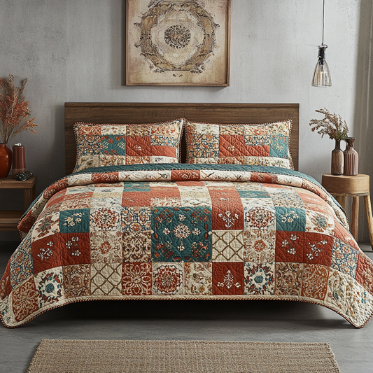 Rustic Autumn Patchwork 3-Piece Quilted Bedding Set