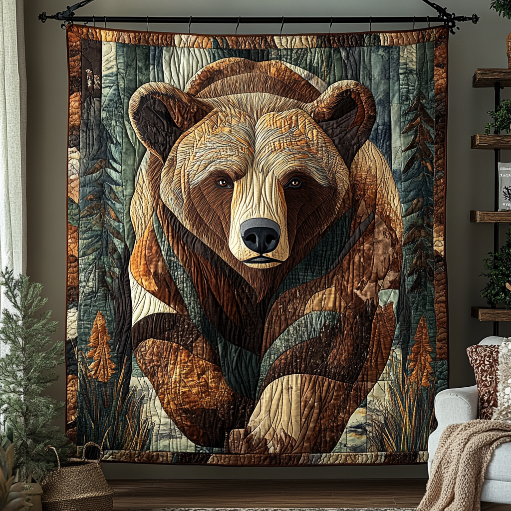 Rustic Bear Haven Quilted Blanket