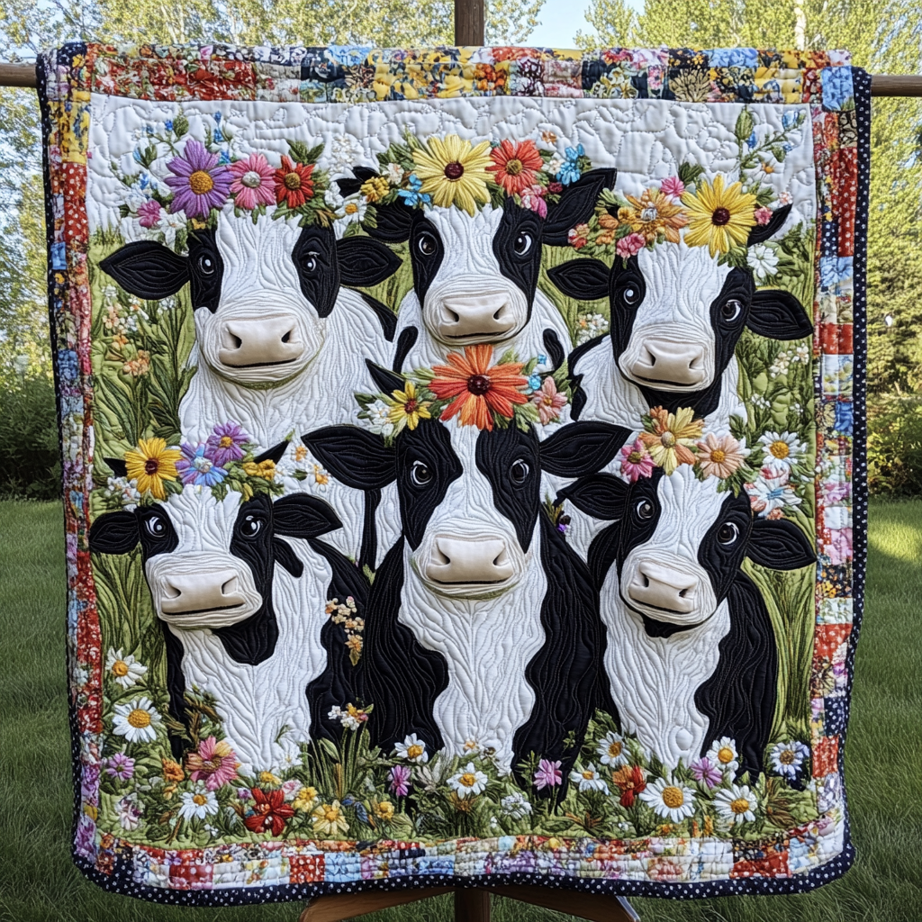 Rustic Bovines Quilted Blanket