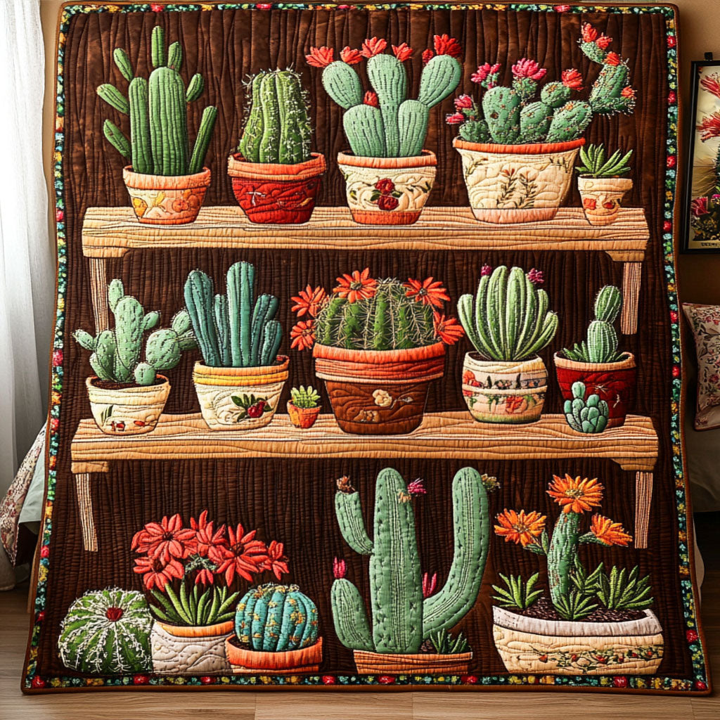 Rustic Cactus Shelf Quilted Blanket