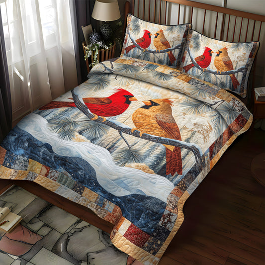 Rustic Cardinal 3-Piece Quilted Bedding Set