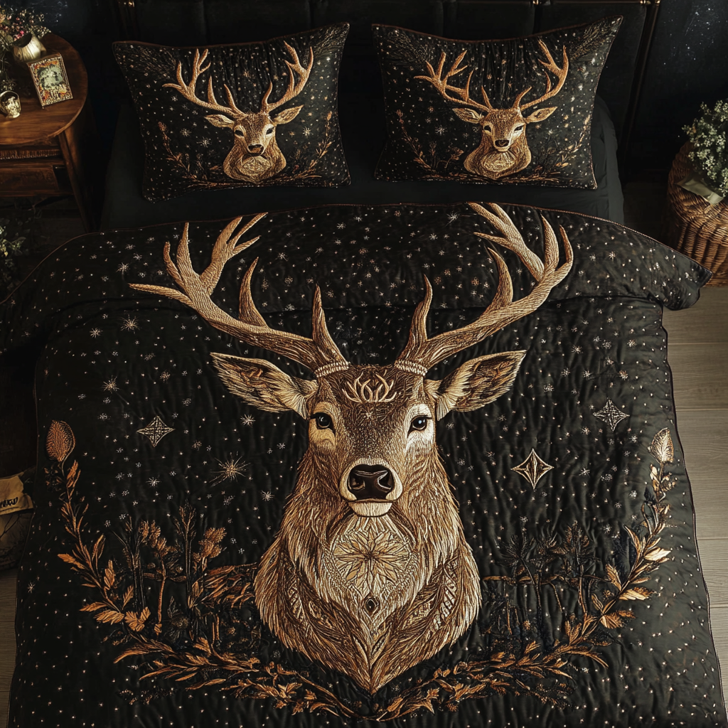 Rustic Doe 3-Piece Quilted Bedding Set