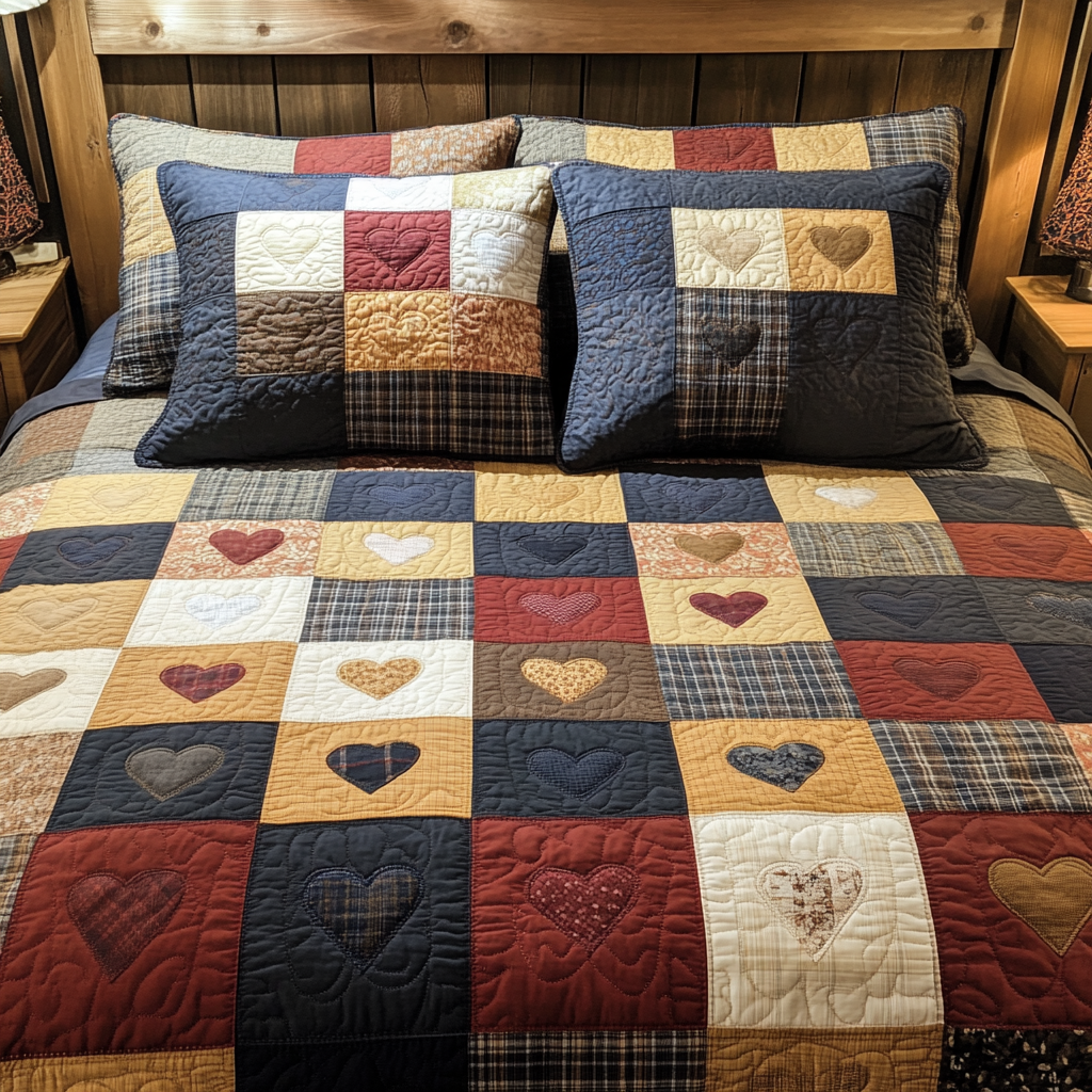 Rustic Hearts 3-Piece Quilted Bedding Set