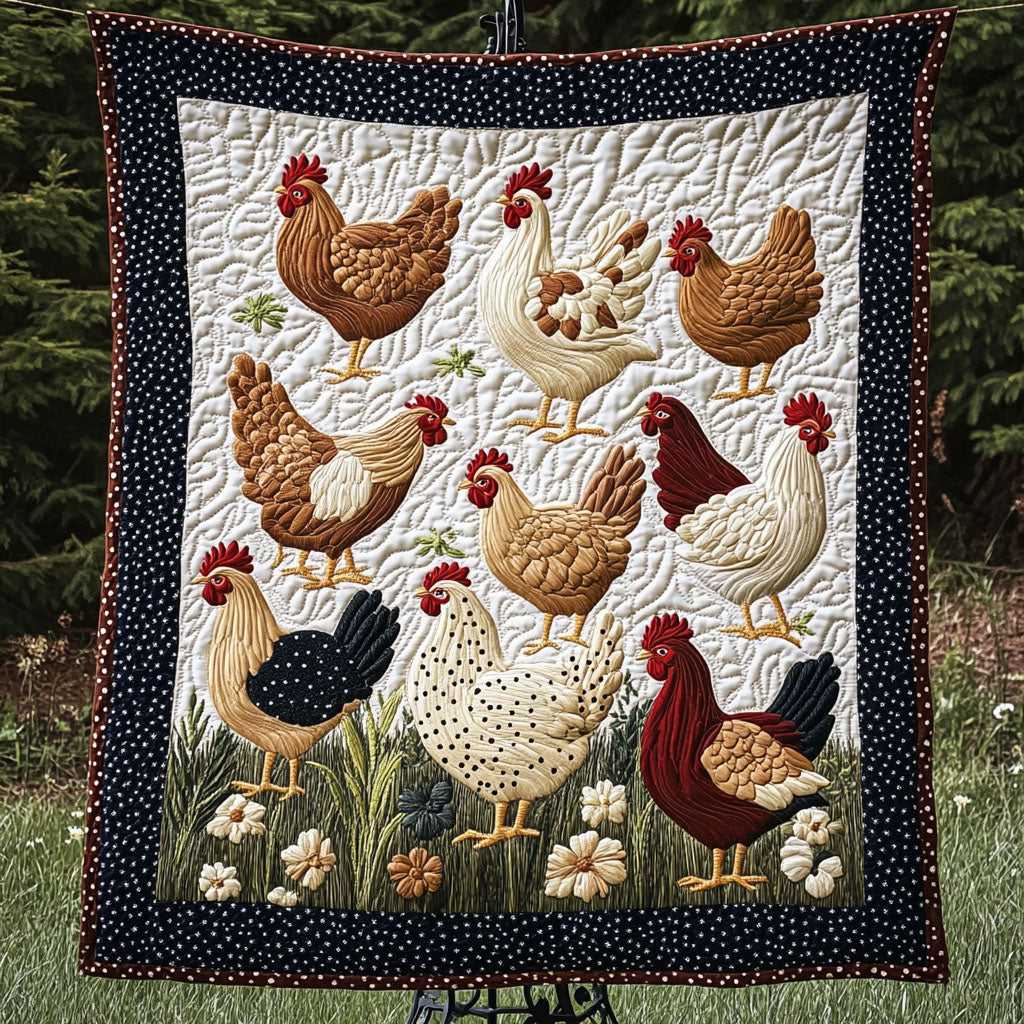Rustic Hen Gathering Quilted Blanket