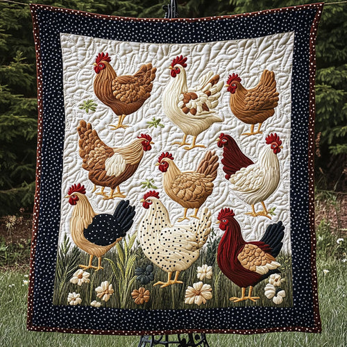 Rustic Hen Gathering Quilted Blanket