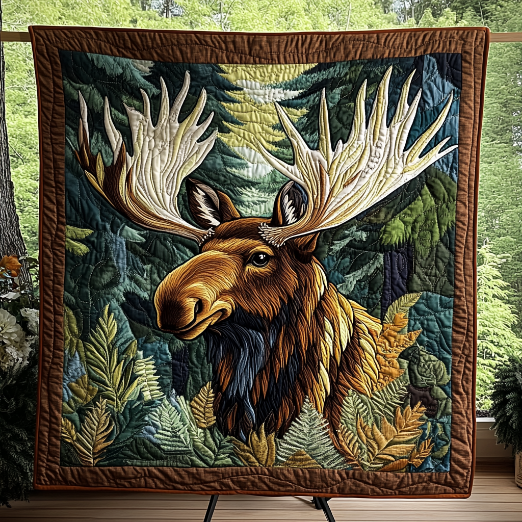 Rustic Moose Charm Quilted Blanket
