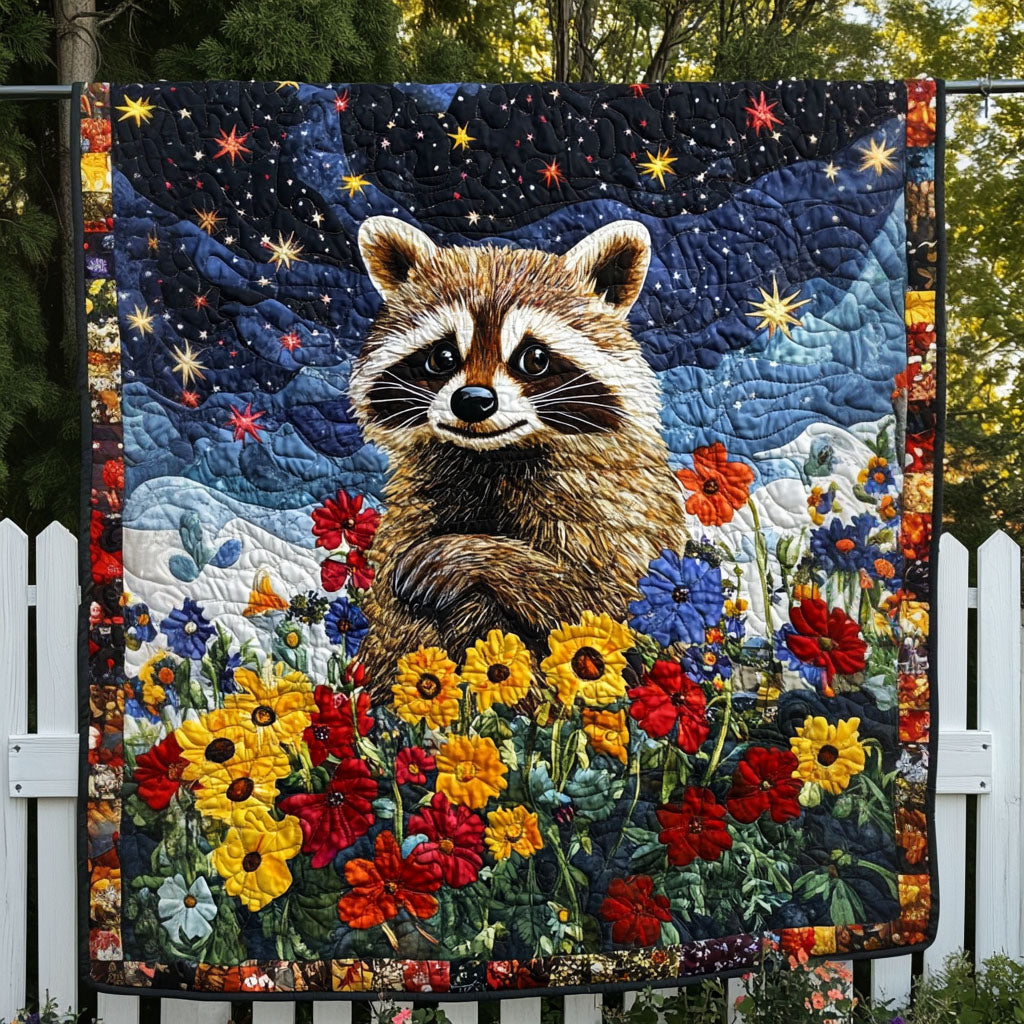 Rustic Raccoon Quilted Blanket