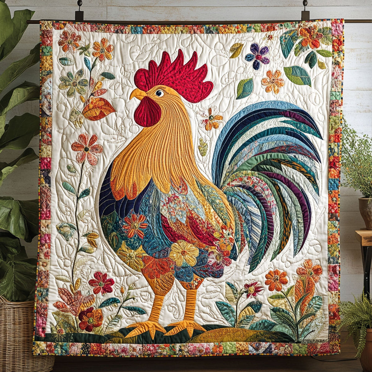 Rustic Rooster Quilted Blanket