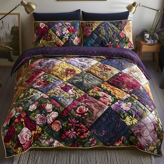 Rustic Roses 3-Piece Quilted Bedding Set