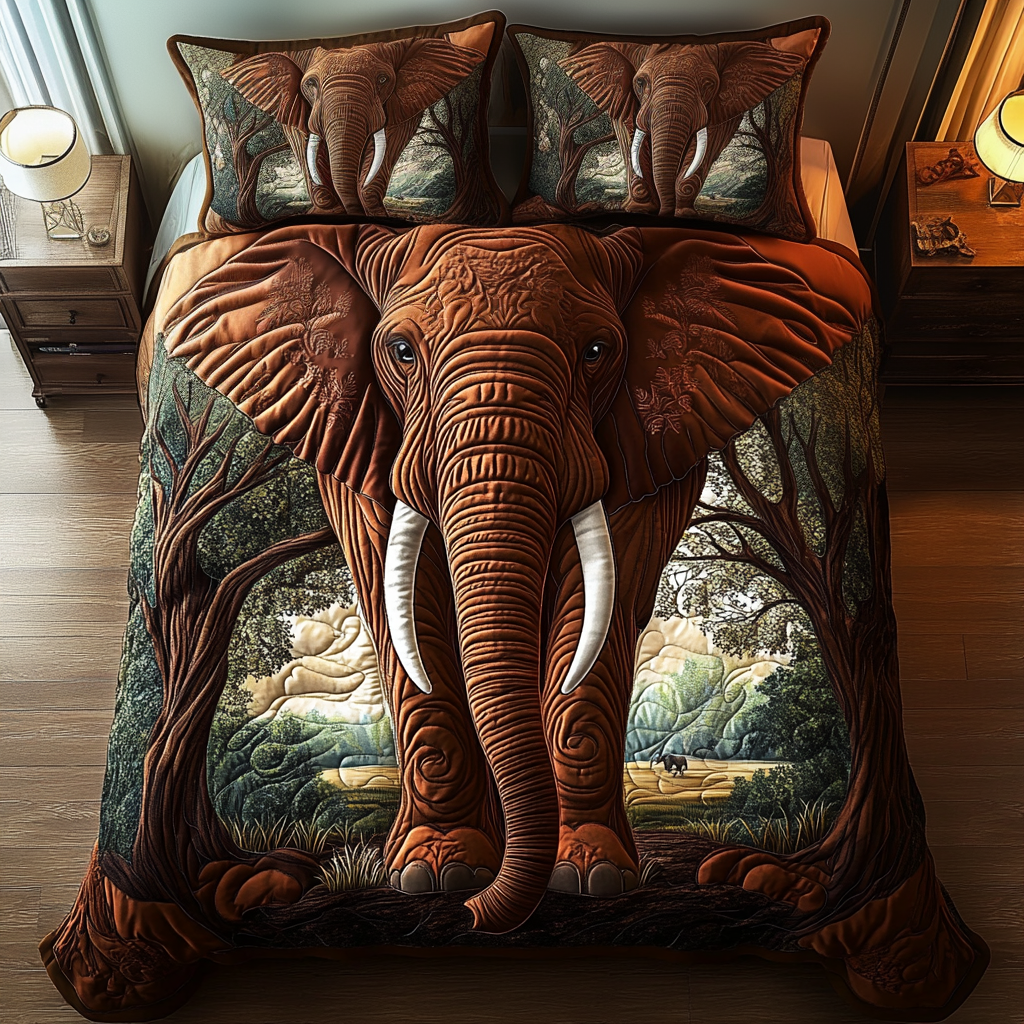 Elephant 3-Piece Quilted Bedding Set