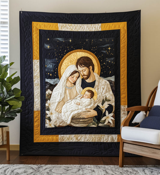 Sacred Christmas Scene Quilted Blanket