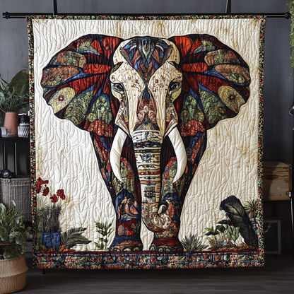 Sacred Elephant Journey Quilted Blanket
