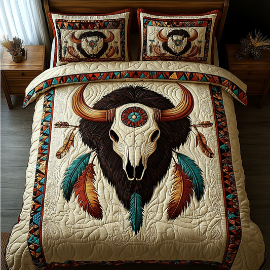 Sacred Feather 3-Piece Quilted Bedding Set