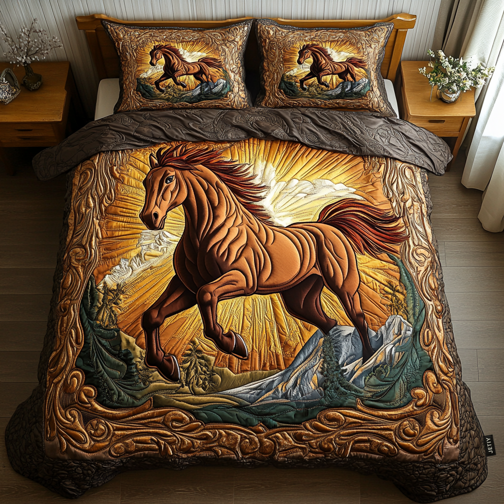 Sacred Hoofprints 3-Piece Quilted Bedding Set