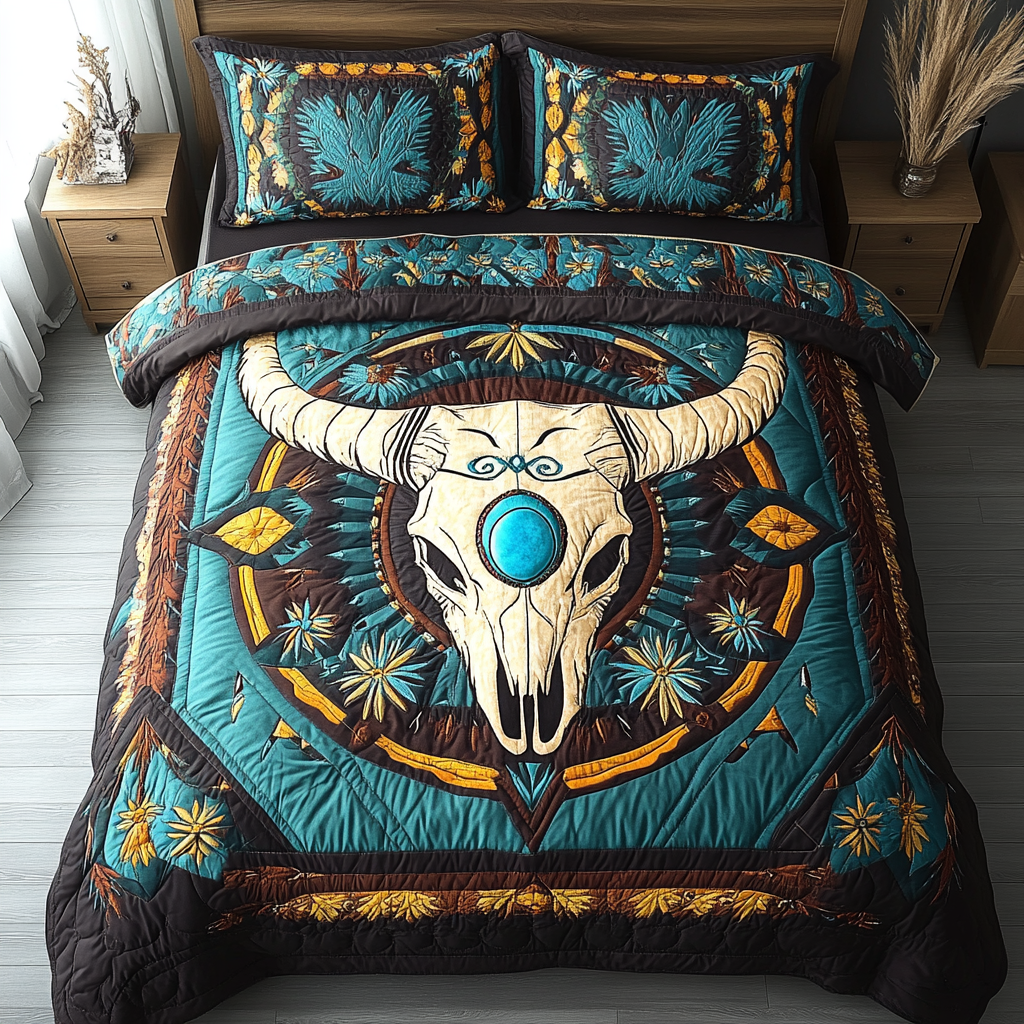 Sacred Skulls 3-Piece Quilted Bedding Set