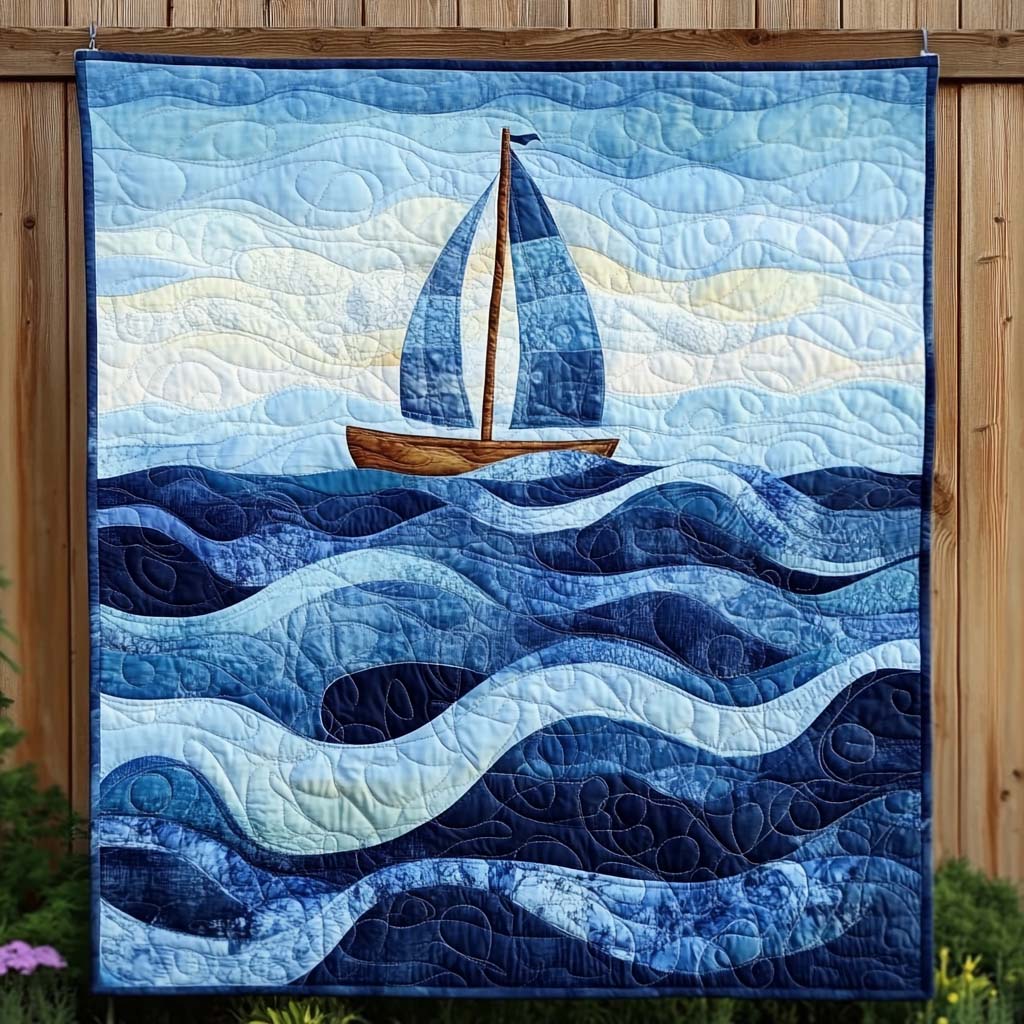Sailing Waves Quilted Blanket